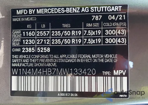 2021 Mercedes-Benz Glb 250 4Matic from USA, damaged, VIN W1N4M4HB7MW133420